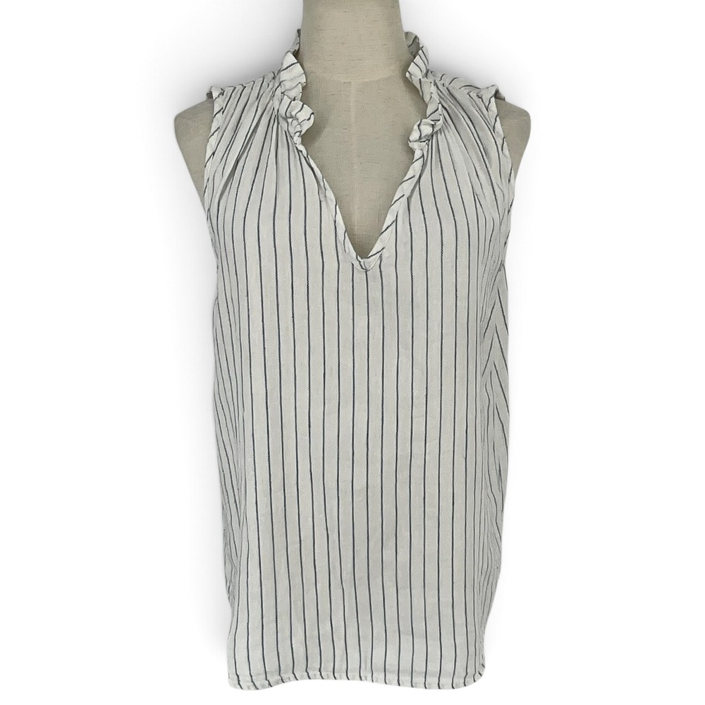 Cloth & Stone Womens Anthropologie Striped Ruffle linen Sleeveless V-Neck Top M